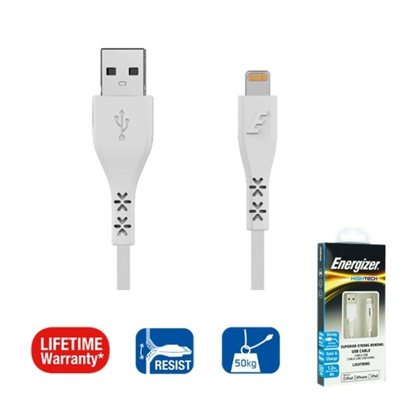 Energizer Hardcase Lightning Lifetime USB 1.2m, Valge hind ja info | Mobiiltelefonide kaablid | kaup24.ee
