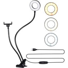 Rõngakujuline LED-lamp klambriga 5W, CCT, 24LED, Ø9 cm hind ja info | Fotovalgustuse seadmed | kaup24.ee