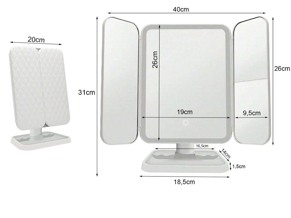 LED-valgustusega meigipeegel Perfee цена и информация | Meigikotid, lauapeeglid | kaup24.ee