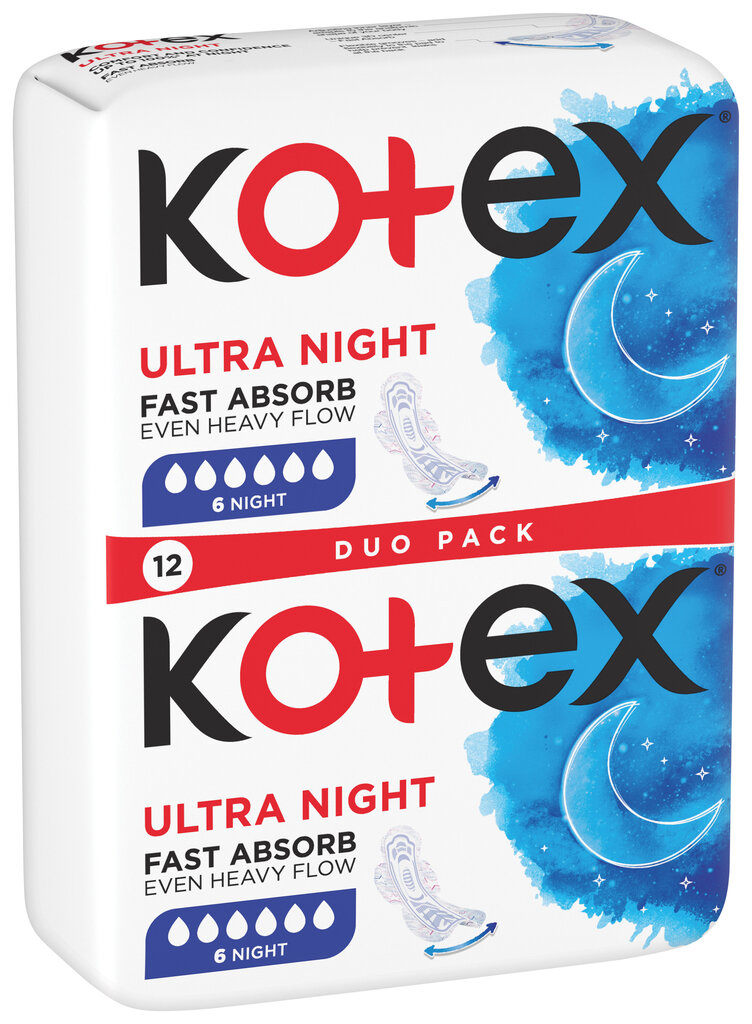 KOTEX Ultra Hügieenisidemed Overnight 12tk hind ja info | Tampoonid, hügieenisidemed, menstruaalanumad | kaup24.ee