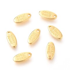 Ripats, Lame Ovaalne, Messing, "Käsitsi Valmistatud", 18K Kullatud, 8.6x4x1mm, Auk 0.9mm, 5tk hind ja info | Ehete valmistamine, helmestamine | kaup24.ee