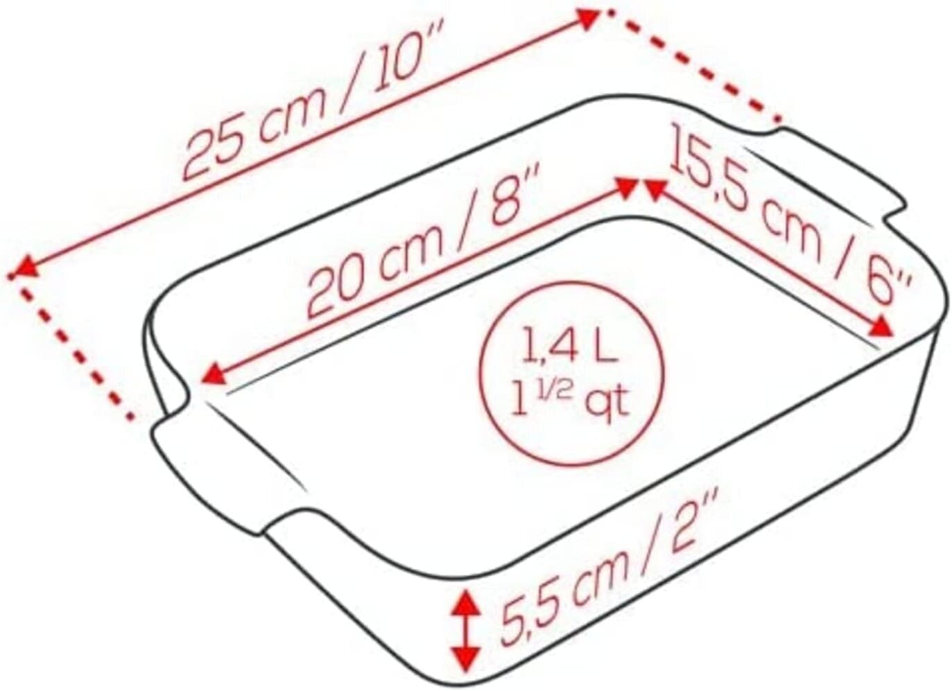 Peugeot Keraamiline ristkülikukujuline ahjuvorm, 25 cm x 16,8 cm x 6,2 cm, 1,4 l цена и информация | Ahjuvormid ja küpsetustarvikud | kaup24.ee