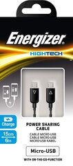 Energizer Hightech Micro-USB Power Sharing Cable 15cm (C12MCMCABK4), must цена и информация | Energizer Мобильные телефоны, Фото и Видео | kaup24.ee