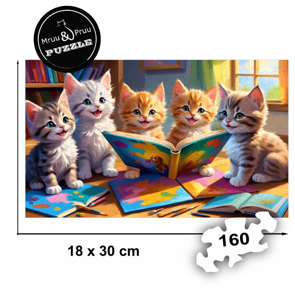 Lugemisega Kassipojad Puzzle 160 Tükki Puidust Puzzle Mruu&Amp;Pruu hind ja info | Pusled | kaup24.ee