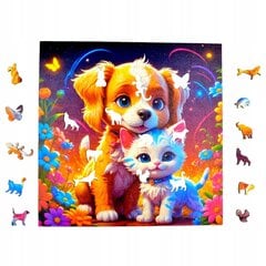 Puzzle Kass Ja Koer Mruu&Amp;Pruu 25 X 25 Cm 150 Tükki Puidust Puzzle hind ja info | Pusled | kaup24.ee