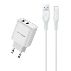 Сетевая зарядка Awei PD81T-EU USB-A/USB-C + USB to USB-C cable белая цена и информация | Зарядные устройства для телефонов | kaup24.ee