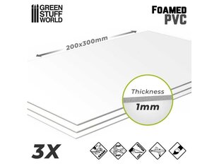 Green stuff world - Foamed PVC 1 mm (Листы вспененного ПВХ 1 мм), 9305 цена и информация | Принадлежности для рисования, лепки | kaup24.ee