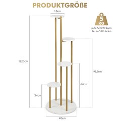 Costway 48-tolline 4-korruseline metallist tehasealus kuldse metallraamiga, valge hind ja info | Vaasid, alused, redelid lilledele | kaup24.ee