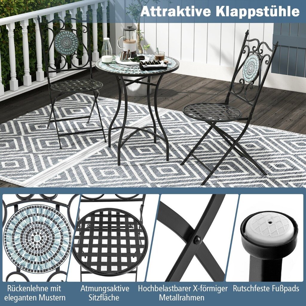 Costway komplekt 2 metallraamiga aiatoolist mosaiik kokkupandavad toolid terrassitoolid 55 x 42 x 94 cm hind ja info | Aiatoolid | kaup24.ee