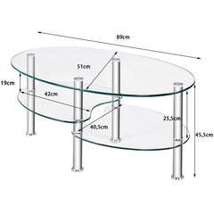 Moodsa ovaalse disainiga, läbipaistev kolmetasandiline Costway klaasist laud цена и информация | Журнальные столики | kaup24.ee
