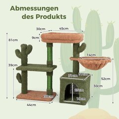 Costway kraapimisposti kaktuse kassipuu platvormidega võrkkiik Cat Cave Green + Brown (81 cm kõrge) цена и информация | Когтеточки | kaup24.ee