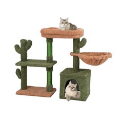 Costway kraapimisposti kaktuse kassipuu platvormidega võrkkiik Cat Cave Green + Brown (81 cm kõrge) цена и информация | Когтеточки | kaup24.ee