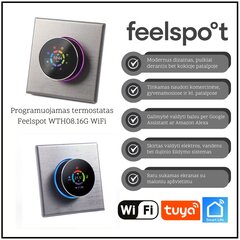 Programmeeritav termostaat Feelspot WTH08.16G WiFi, hall, Tuya, Smart Life hind ja info | Taimerid, termostaadid | kaup24.ee