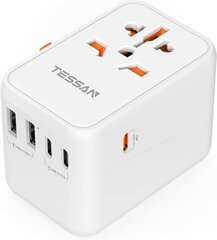 Туристический адаптер TESSAN 636DV 65 Вт, 2 USB, 3 USB C, белый цена и информация | Кабели и провода | kaup24.ee