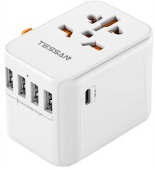 TESSAN USB C 30W adapter, 4xUSB ja 1xUSB-C, universaalne reisimiseks. hind ja info | Kaablid ja juhtmed | kaup24.ee