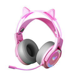 Aula S506 Cat Ears RGB Juhtmega mänguri kõrvaklapid USB2.0 + mikrofon roosa hind ja info | Kõrvaklapid | kaup24.ee