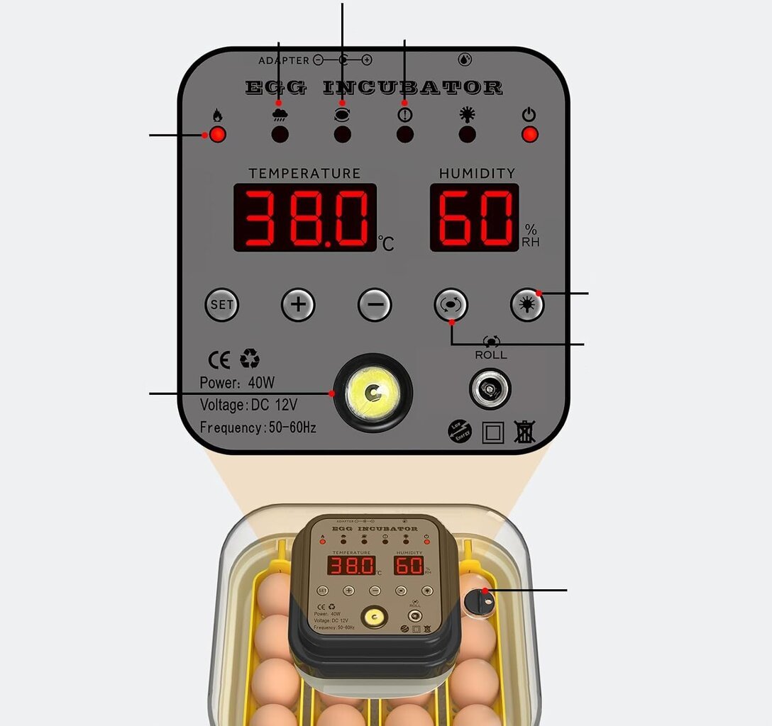 Hethya munade inkubaator, temperatuuri ja õhuniiskuse kontroll, 16 munale. hind ja info | Köögitarbed | kaup24.ee