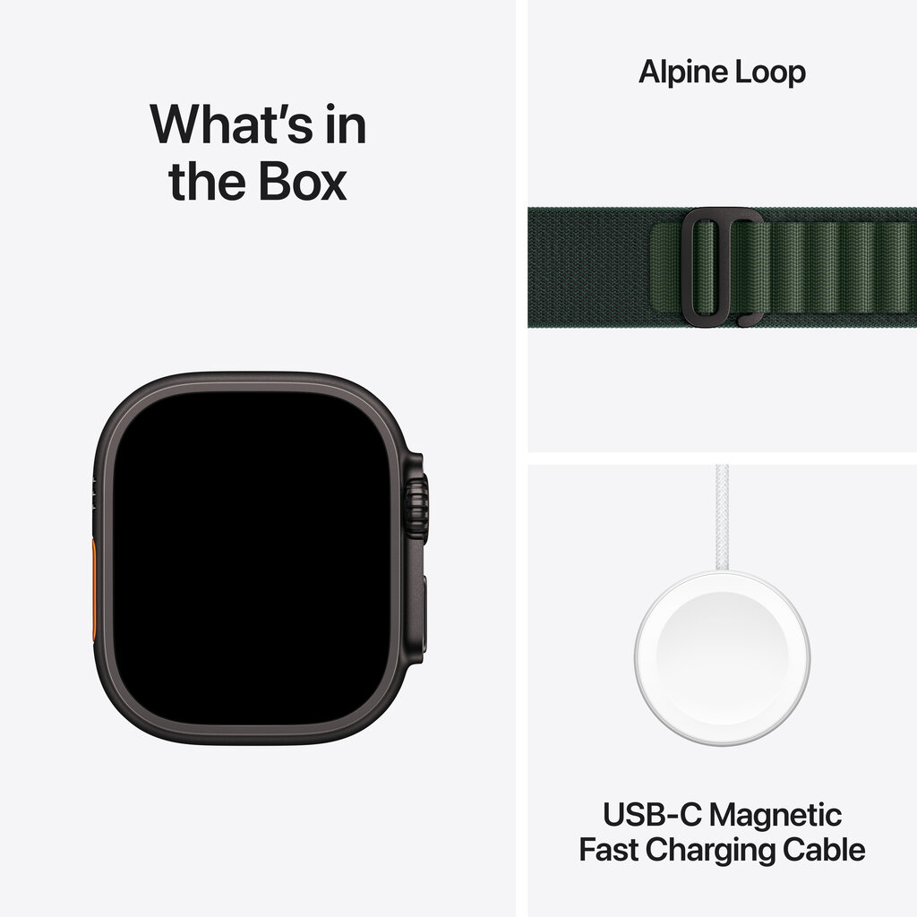 Apple Watch Ultra 2 GPS + Cellular 49mm Black Titanium Case with Dark Green Alpine Loop - Small MX4Q3EL/A hind ja info | Nutikellad (smartwatch) | kaup24.ee