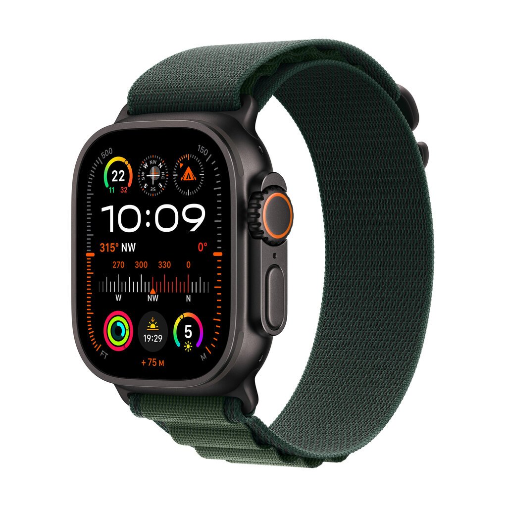 Apple Watch Ultra 2 GPS + Cellular 49mm Black Titanium Case with Dark Green Alpine Loop - Large MX4T3EL/A цена и информация | Nutikellad (smartwatch) | kaup24.ee