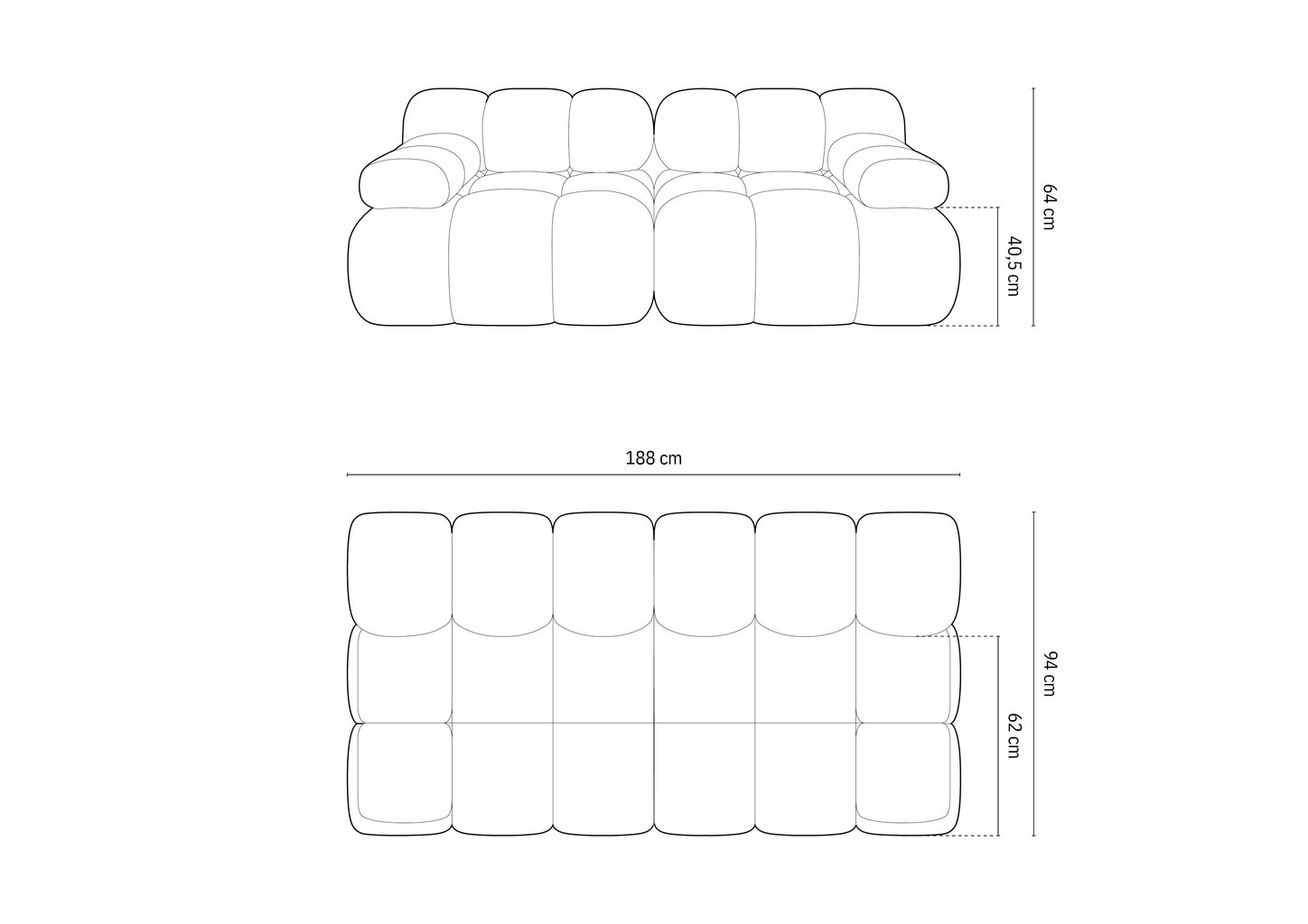 Modulinė sofa Micadoni Bellis, 188x94x64 cm, valge цена и информация | Diivanid ja diivanvoodid | kaup24.ee