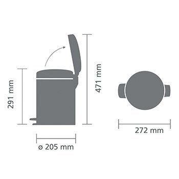 Pedaaliga prügikast 5l, NewIcon, must matt, Brabantia цена и информация | Prügikastid | kaup24.ee