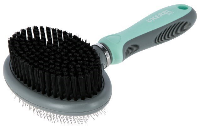 Lemmiklooma hari Kerbl Double Brush, 20x11,5 cm, hall/sinine цена и информация | Hooldusvahendid loomadele | kaup24.ee