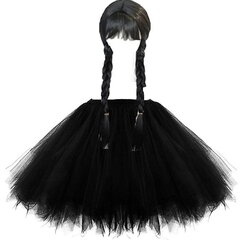 Kolmapäev Addams TUTU parukas kostüüm 90-120 cm Must Halloween hind ja info | Karnevali kostüümid | kaup24.ee