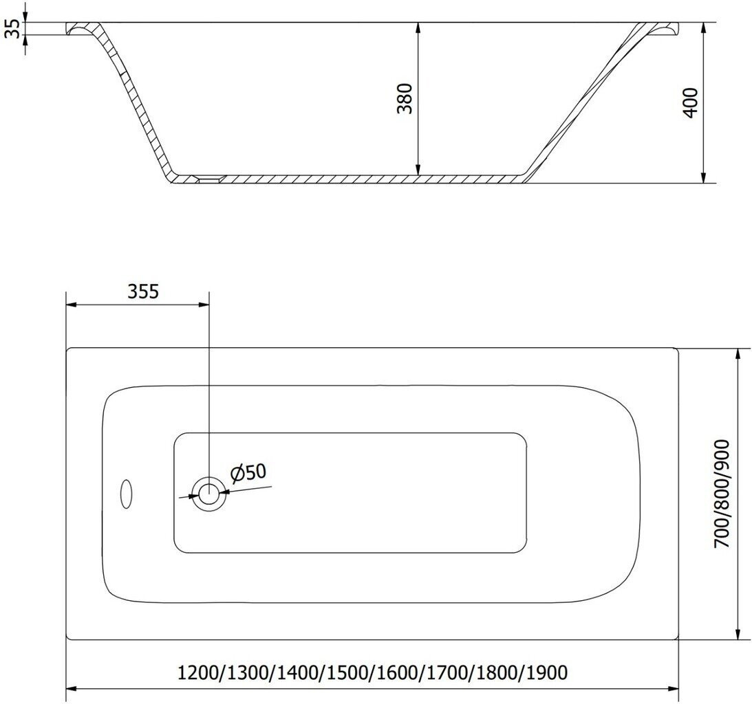 Vann Mexen Vega koos viimistluse ja klaasist seinaga, 180x80 cm + 100 cm, White+Black frame цена и информация | Vannid | kaup24.ee