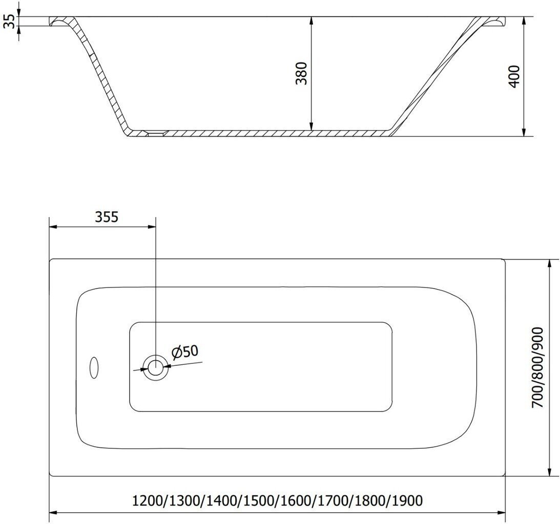 Vann Mexen Vega koos viimistluse ja klaasist seinaga, 170x70 cm + 100 cm, White+Black/Transparent цена и информация | Vannid | kaup24.ee