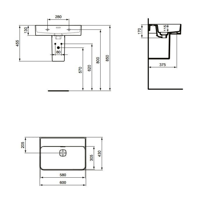 Vannitoakapp Ideal Standard Adapto 57 koos valamuga, ilma kraaniavata, hall цена и информация | Vannitoakapid | kaup24.ee