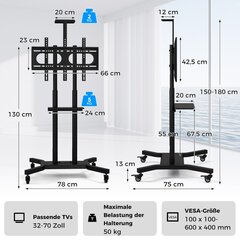 Costway mobiili-TV alus 32-70-tollistele teleritele kuni 50 kg Reguleeritav kaamerariiuliga telerikäru цена и информация | Тумбы под телевизор | kaup24.ee