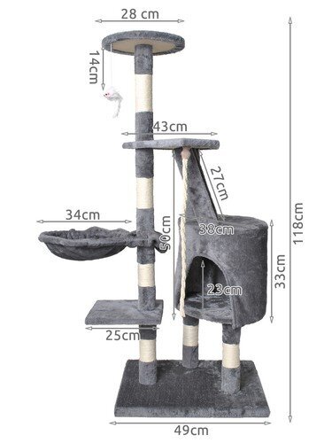 Kassikraabits, Purlov M-7935 118 cm hall цена и информация | Kassi kraapimispuud | kaup24.ee