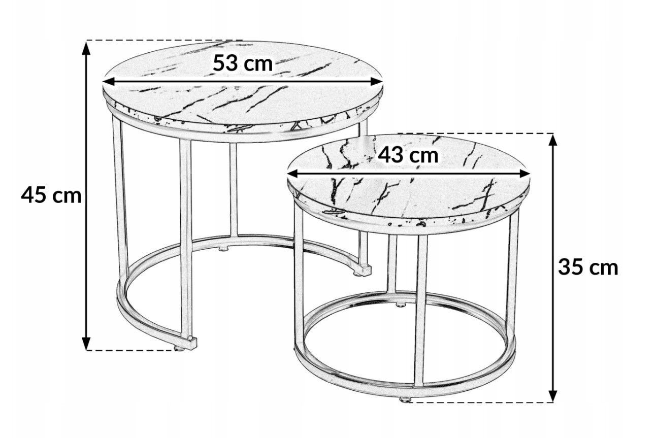 Ümmargused diivanilauad pööningulaudade komplekt fi 53x45 fi 43x35 must + hõbedane marmor hind ja info | Diivanilauad | kaup24.ee