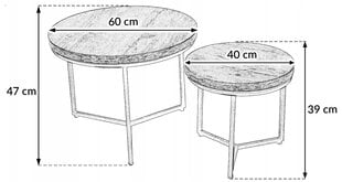 Ümmargused diivanilauad Pööningulaudade komplekt fi 60x47 fi 40x39 tamm цена и информация | Журнальные столики | kaup24.ee