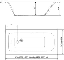 Ванна Mexen Vega с бортиком и стеклянной стенкой, 170x70 см + 80 см (II), белая+черная сетка цена и информация | Ванны | kaup24.ee