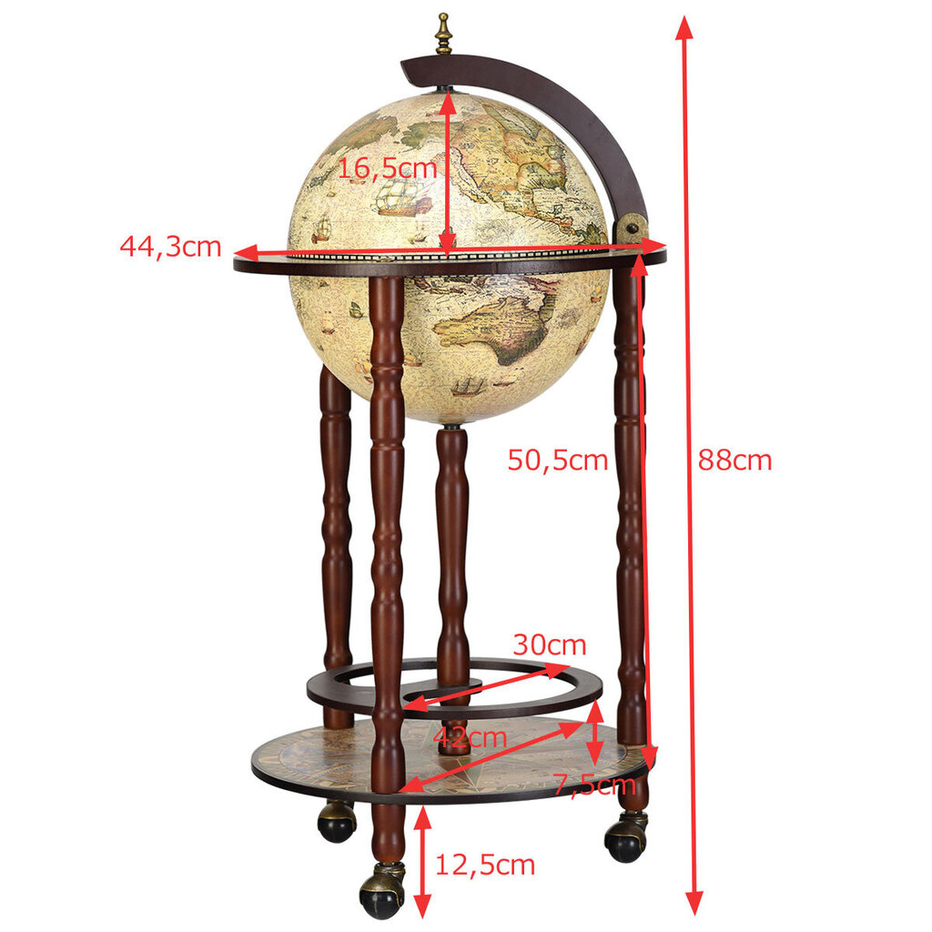Costway täispuidust maailma maakera minigloobusriba kodubaari pudeliriiul цена и информация | Riiulid | kaup24.ee