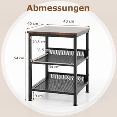 Costway 3-tasemeline metallraami ja 2 võreriiuliga külglaud Tööstusliku disainiga ruudukujuline öökapp цена и информация | Шкафчики в гостиную | kaup24.ee