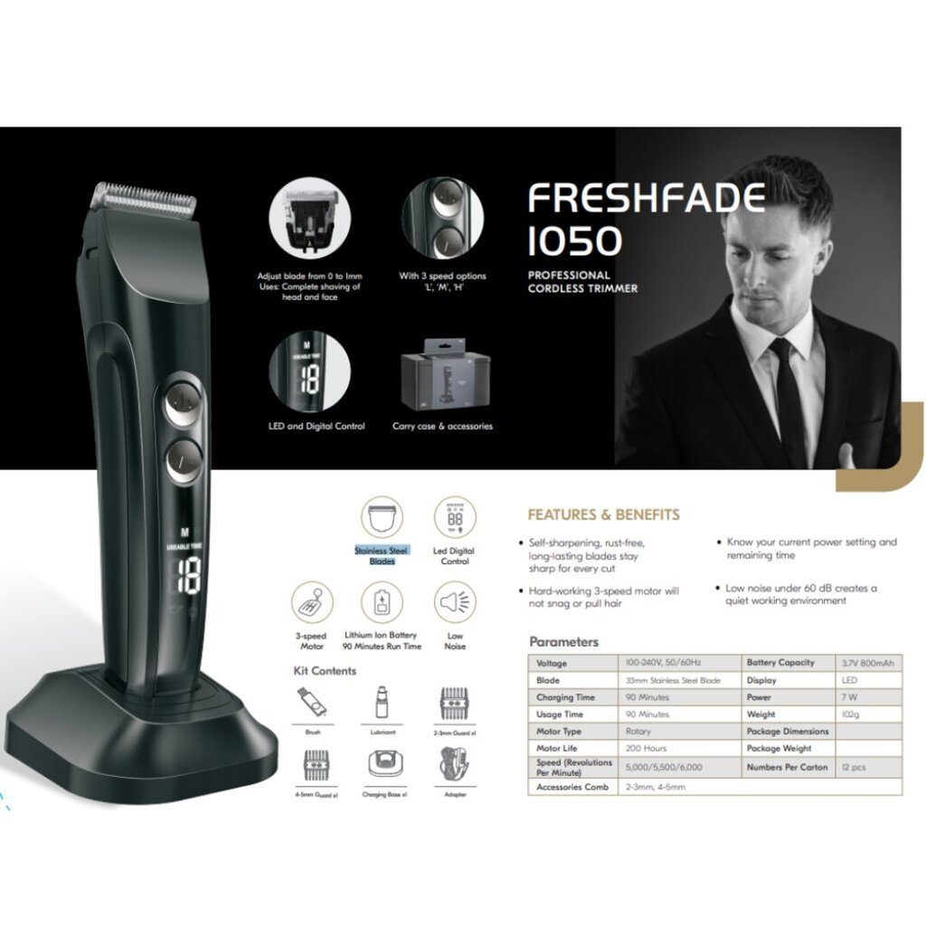 JRL Fresh Fade 1050 raseerija/trimmer Must + nikkel цена и информация | Juukselõikusmasinad, trimmerid | kaup24.ee