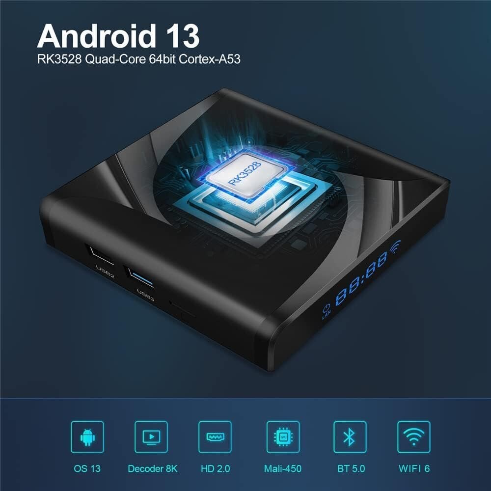 Farrot Smart TV Box multimeediumipleier Android 13.0 Quad Core 2GB 16GB, 64bit 8K WiFi 6 2.4G/5.8G BT5.0 HDR10+ 3D USB3.0, mini-juhtmevaba klaviatuuriga hind ja info | Meediamängijad ja tarvikud | kaup24.ee