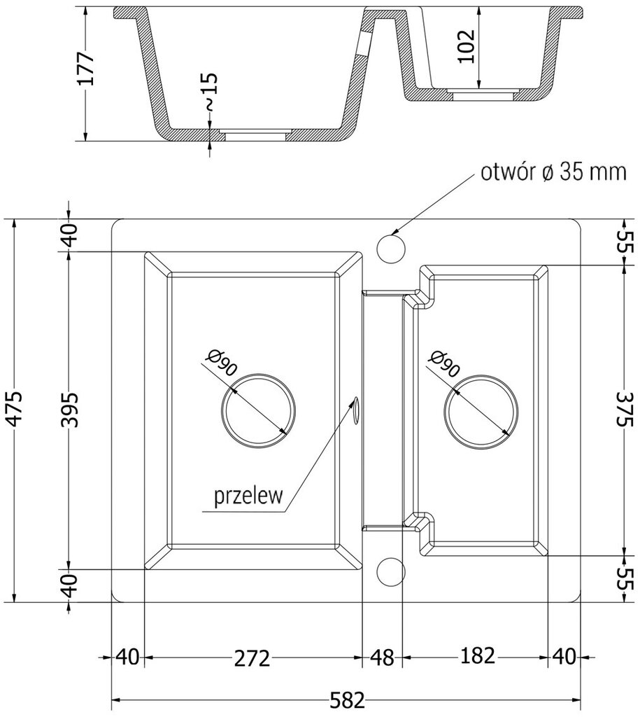 Graniidist köögivalamu Mexen Carlos segisti ja sifooniga, Grey+Black/Chrome цена и информация | Köögivalamud | kaup24.ee