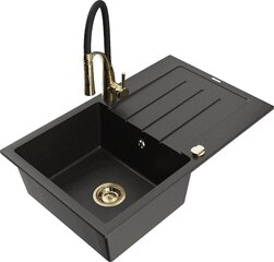 Graniidist köögivalamu Mexen Bruno segisti ja sifooniga, Metallic black/gold/black/gold цена и информация | Раковины на кухню | kaup24.ee