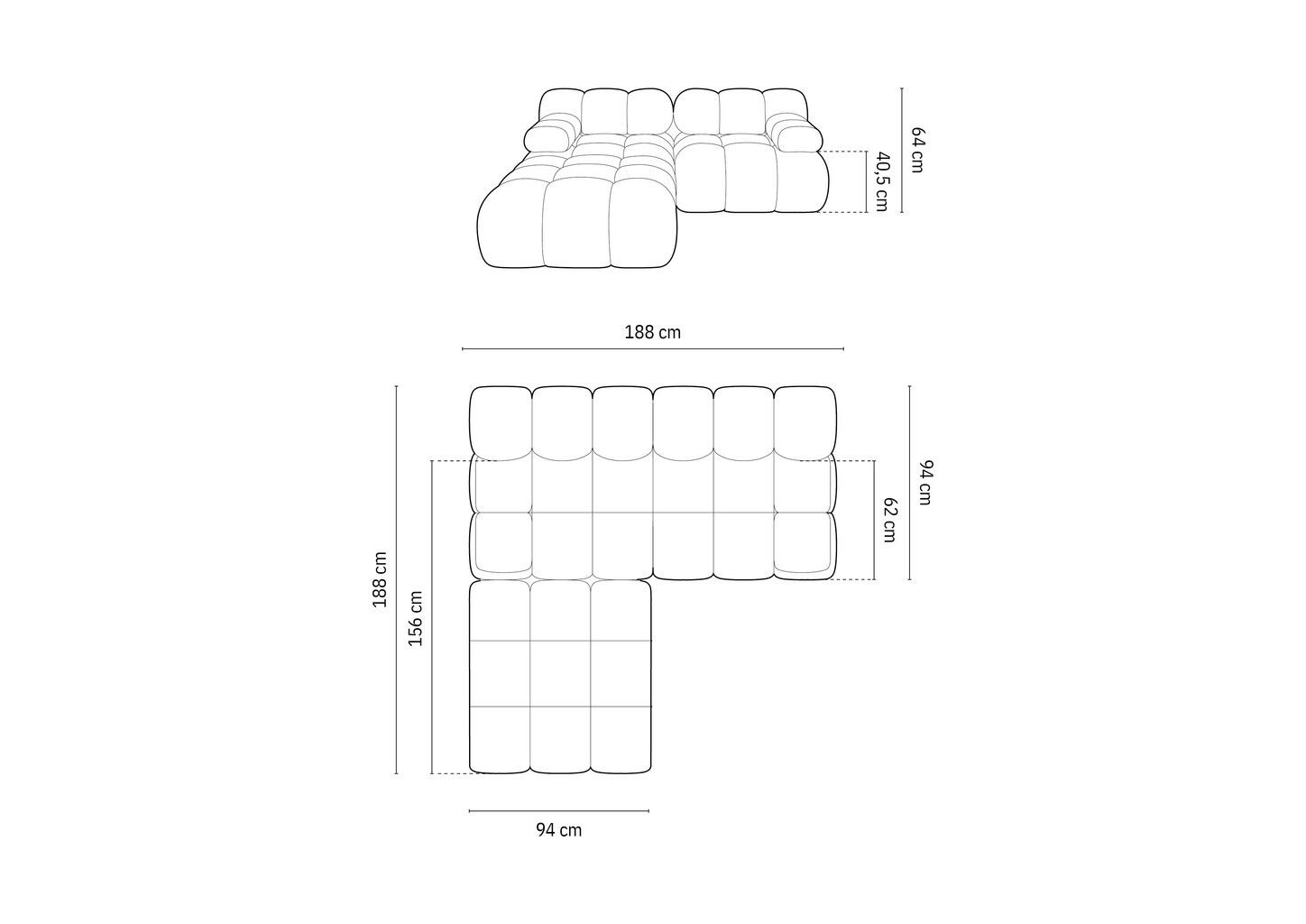 Modulaarne diivan Micadoni Bellis, 188x188x64 cm, valge hind ja info | Diivanid ja diivanvoodid | kaup24.ee