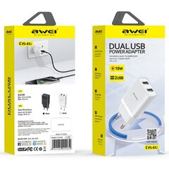 Laadija Awei C15-EU 2xUSB-A 10W valge hind ja info | Mobiiltelefonide laadijad | kaup24.ee