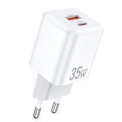 Сетевая зарядка Awei PD66-EU GaN 35W USB-A/USB-C белая цена и информация | Зарядные устройства для телефонов | kaup24.ee