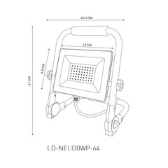 Переносной светодиодный прожектор NELI, 30 Вт, 4500 лм, 6400 К, IP65, черный цена и информация | Уличное освещение | kaup24.ee