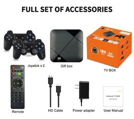 BOYHOM M8 minimängupulk Android TV BOX 10000 mängud 64 GB 2,4G WiFi 4K juhtmevaba kontrolleri mängupulk PS1/GBA/CP1 jaoks hind ja info | Mängukonsoolid | kaup24.ee