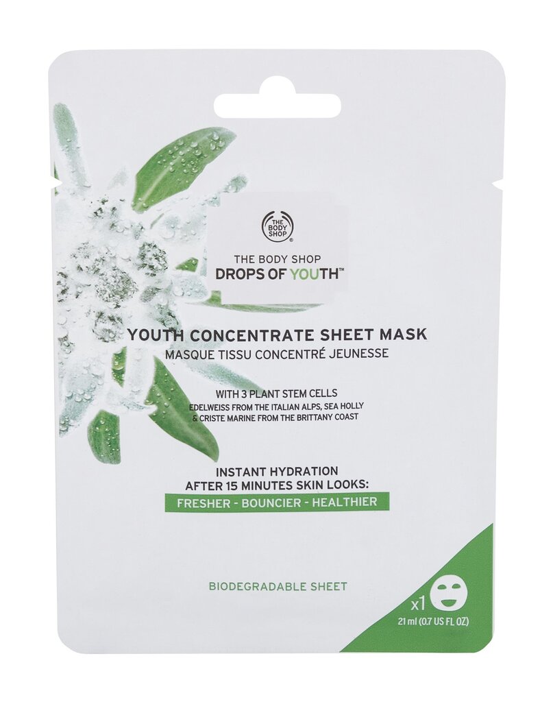 Ühekordne noorusliku kontsentraadiga kangasmask The Body Shop Drops Of Youth 21 ml hind ja info | Näomaskid, silmamaskid | kaup24.ee