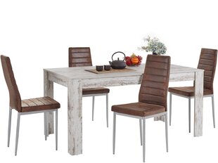 Комплект мебели для столовой Notio Living Lori 160/Kota, состаренный белый/коричневый цена и информация | Комплекты мебели для столовой | kaup24.ee