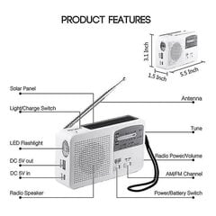 Hädaabi raadio päikeseenergia ja käsivändaga, isetoitega, aku USB laadimine Fm/am raadio LED taskulambi telefoni laadija hind ja info | Raadiod ja äratuskellad | kaup24.ee