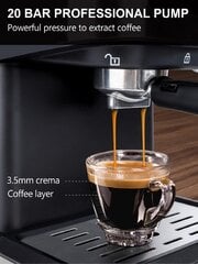 ICUIRE 20 baari espressomasin koos piimavahustaja, poolautomaatse espresso/latte/cappuccino masinaga kodubaristale, kontoris 1,5 l/50 untsi eemaldatava W hind ja info | Intiimhügieeni tooted | kaup24.ee